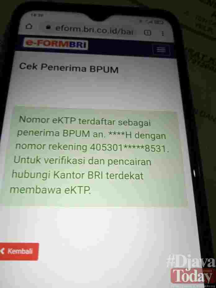 Informasi penerima bantuan UMKM kepada Dodah Melalui Situs Bank BRI