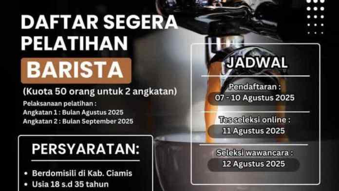Disnaker Ciamis Buka Pelatihan Barista Targetkan Kurangi Pengangguran, Ini Cara Daftarnya